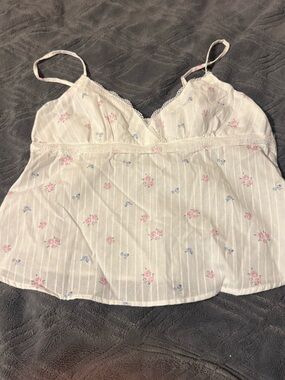 Amazon White Floral Lace-Trim Cami Tank Top